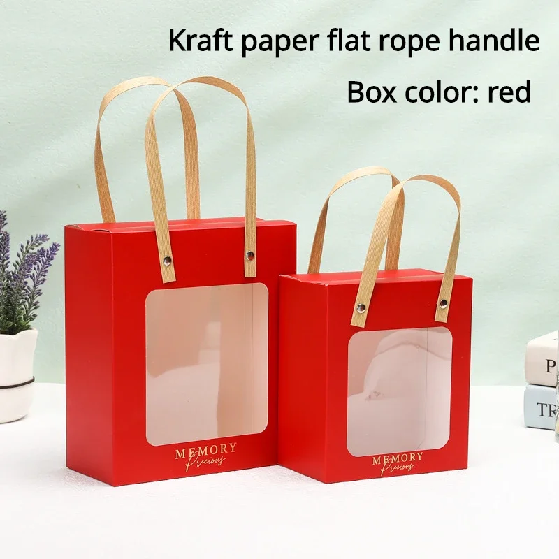 thumbnail image 1 of 5 bolsas de papel transparentes con ventana para regalo de cumpleaños, embalaje portátil visual, para festivales, ramos, tartas, cajas de mano, 1 of 5