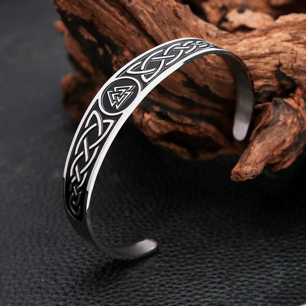 Fashion Creative Vikings Valknut Bracelets For Men Women 316L Stainless Steel Nordic Celtics Knot Open Bangle Jewelry