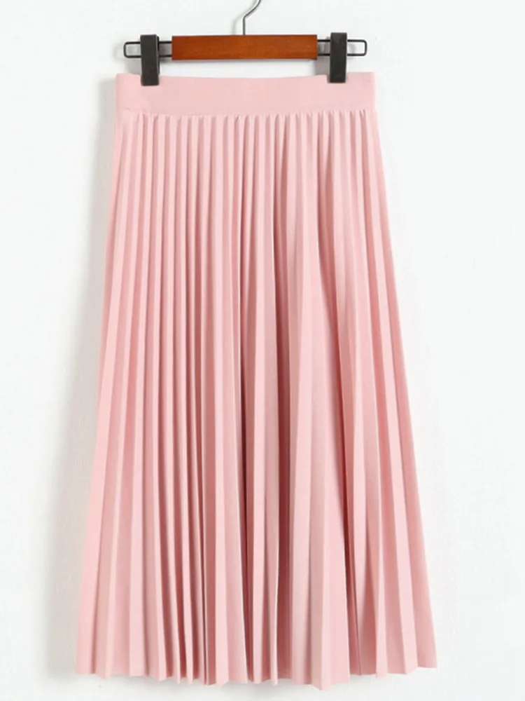 Spring and Autumn New Fashion Women's High Waist Pleated Solid Color Half Length Elastic Skirt Promotions Lady Black Pink |
