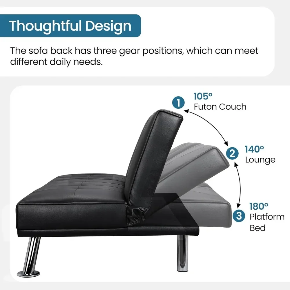 Modern Sofa Bed Faux Leather Sofa Convertible Folding Futon Couch with Armrest Home Recliner Home Furniture for Living Room