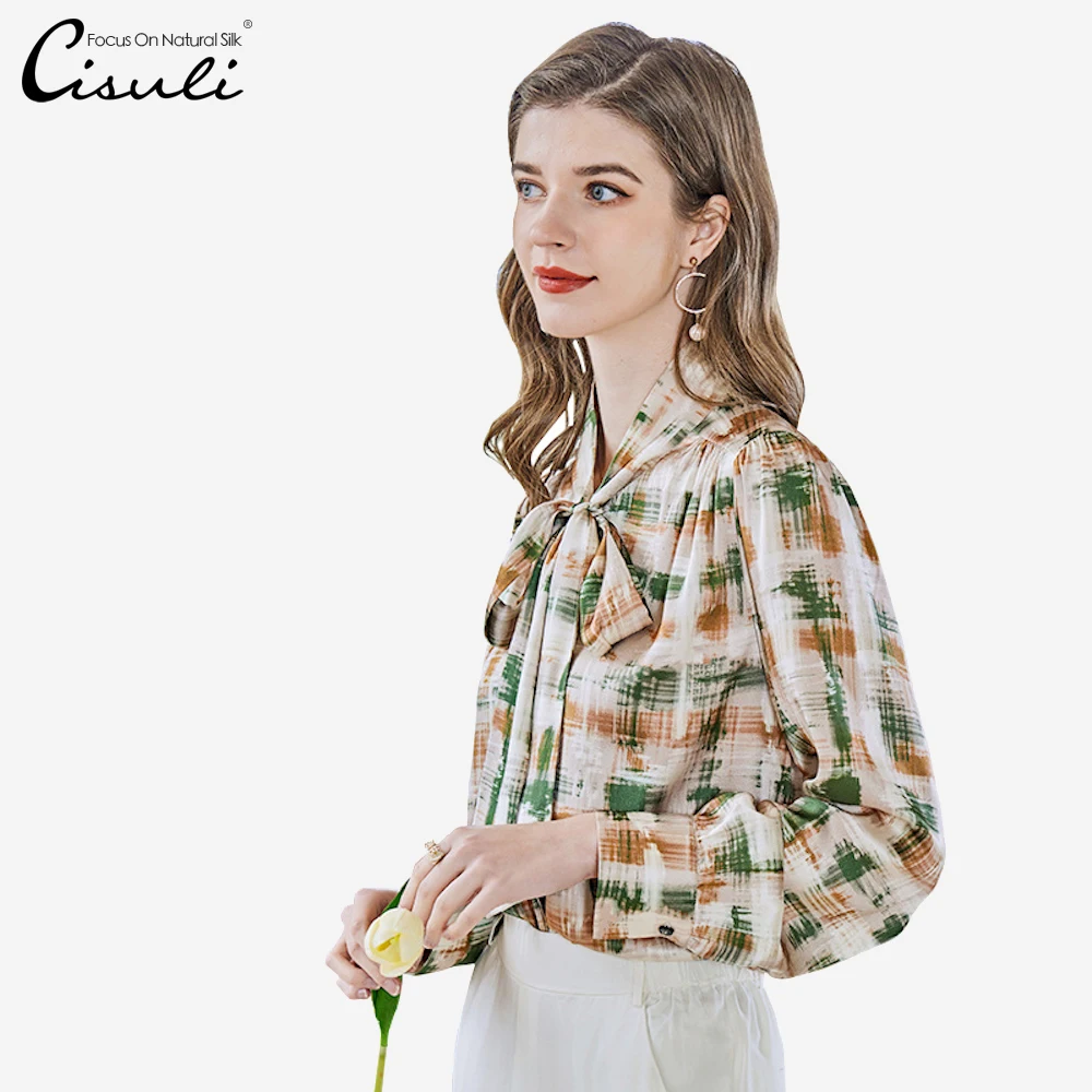 

CISULI Printed Silk Satin Shirt 100% Mulberry Silk Women Shirt New Desigual Breathable Anti-allergy Wholesale