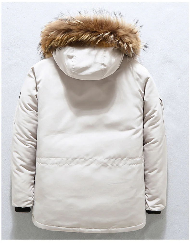 New Down Jacket Men's Winter Minimalist Solid Color Fur Collar Hooded Warm Parka Casual Comfortable White Duck Down Coat Male