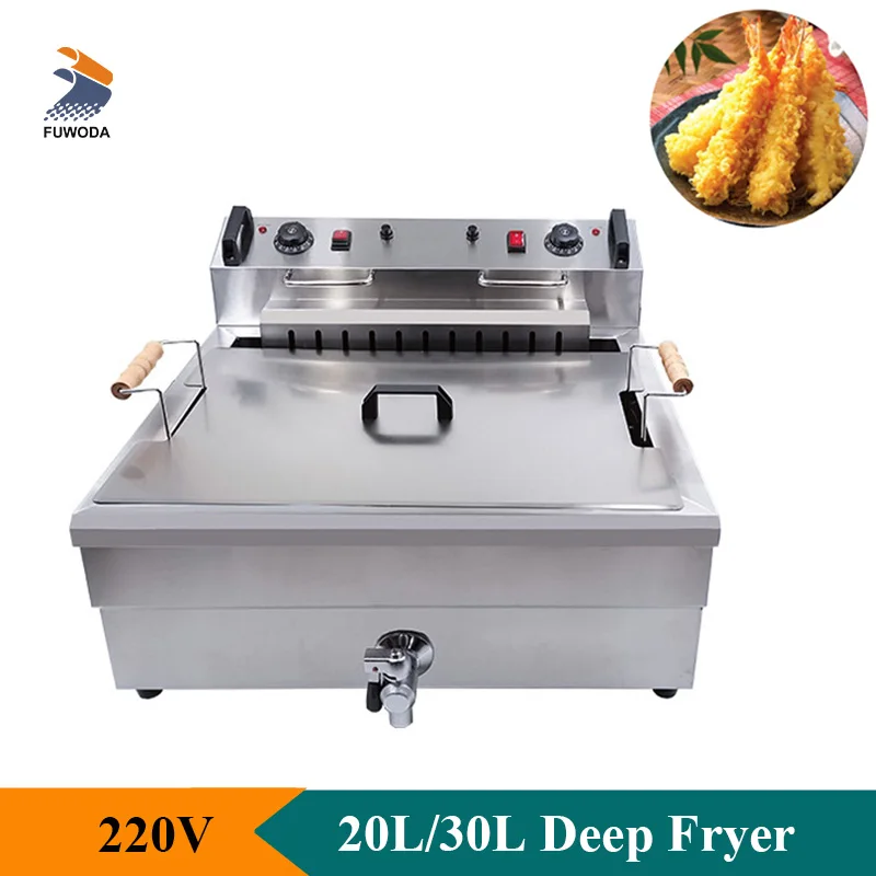 Electric 220V Deep Fryer Machine For Chips Chicken Large Capacity 20L 30L Frying Machine with Oil Drain Faucet