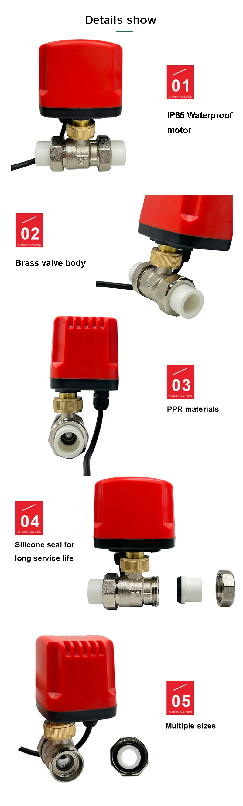 3/4'' 1'' 1-1/4'' 2'' PPR IP65 Wasserdicht Motorisierte Kugelhahn 2 Weg Messing Elektrische Kugelhähne Große Drehmoment Metall Motoren – Detail 2