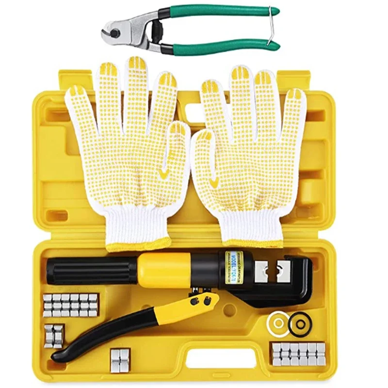 

8T 4-70MM Hydraulic Crimper Tool Kit Tube Terminals Lugs Battery Wire Crimping Force YQK-70 Hydraulic Pliers Gloves for Gift