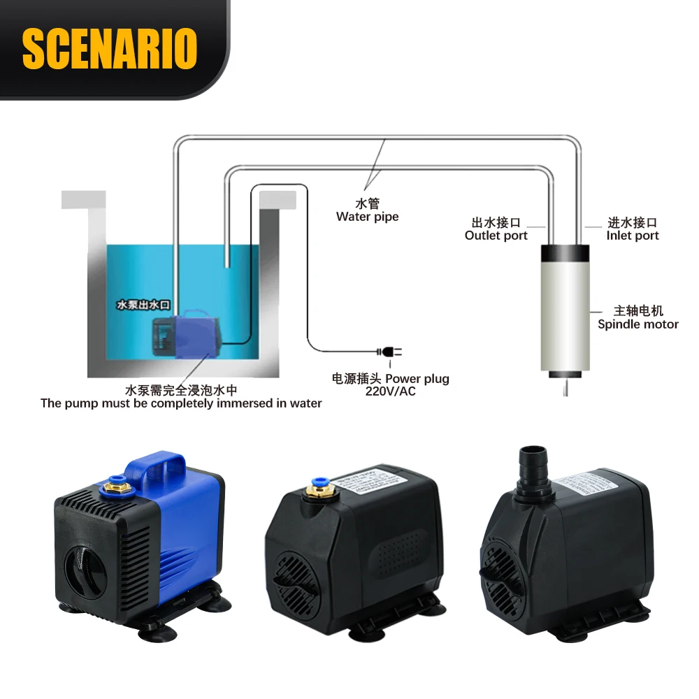 Water Pump 80W 220v/110v +5 meters Water Pipes For Cooled Spindle