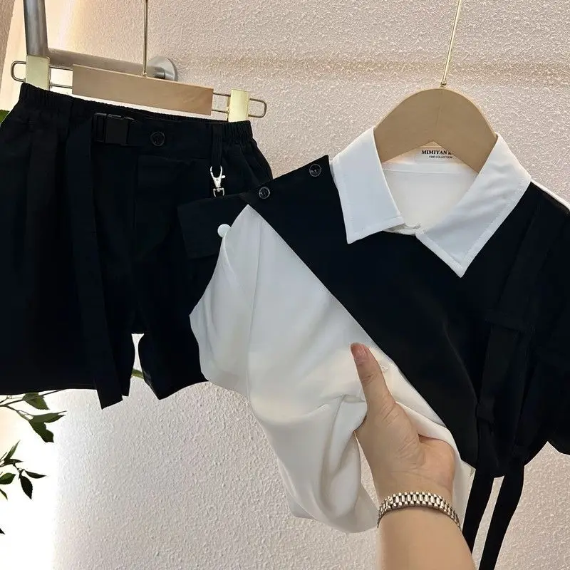 Children's Summer Set New Korean Version Boys' Baby Shirt Children's Stylish Short Sleeve Shorts Two Piece Set