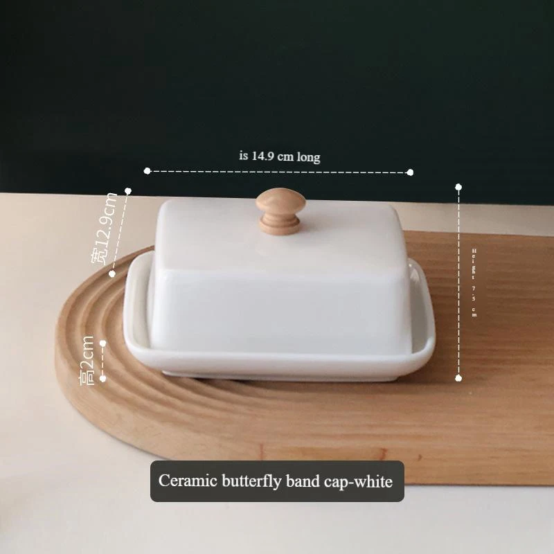 Porcelain Butter Holder For Countertop With Lid Ceramic Mantequillero Fridge Use Wide Butter Making Supplieswhite / black