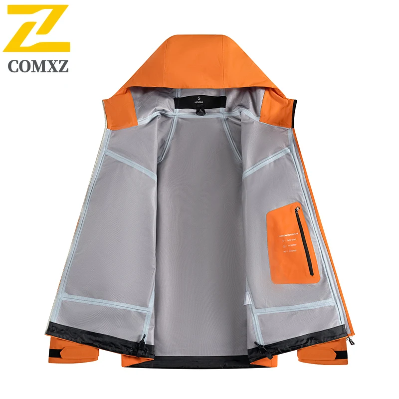 EiAO Hard Shell Jacket Men Women Waterproof Windproof Camping Travel Adventure Seam Sealed Outdoor Hiking Detachable Hood