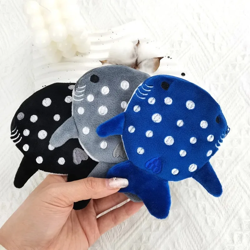 Kids Plush Small Whales Coin Purse Cute Zipper Women's Coin Wallet Shark Shape Girls Earphone Money Storage Bag Key Bag Purse