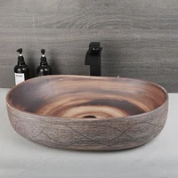 ZAPPO Wood Colored Ceramics Bathroom Sink Vessel Sink for Bathroom  Above Counter Ceramic Bathroom Vanity Vessel Sink Bowl 2
