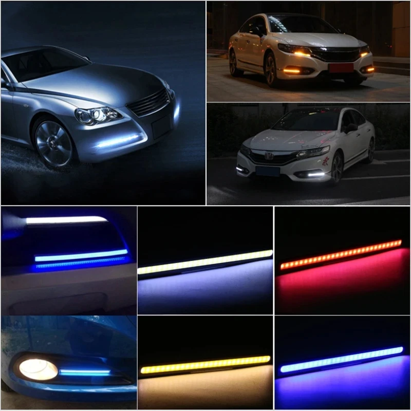2X 16mm 17mm Led Strip Fog Light 12v Cob Red Drl Car Blue Daytime Running Waterproof Automotive Ultra-narrow Side Bright