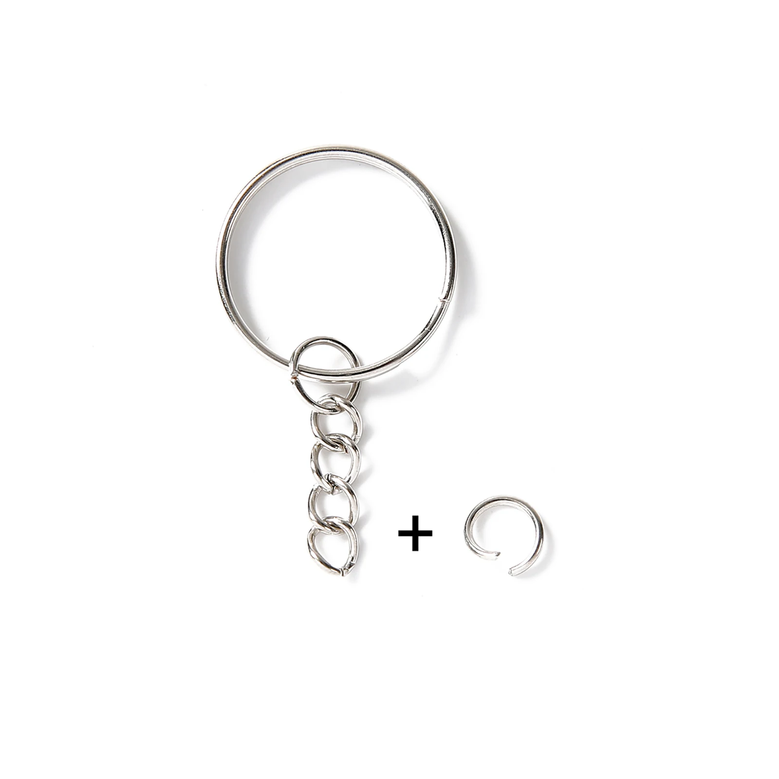 Silver Metal Key Chain Rings with Open Jump Ring and Connector - 25mm DIY Jewelry Accessories