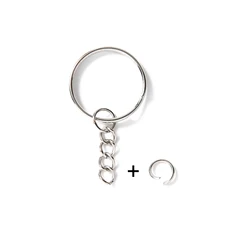 Silver Metal Key Chain Rings with Open Jump Ring and Connector - 25mm DIY Jewelry Accessories - 100 PCS (Sliver)
