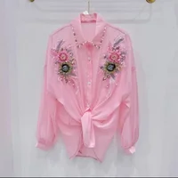 Chemise de protection solaire à fleurs tridimensionnelles pour femmes, chemise courte Slim, nouvelle collection printemps été, haut ample 2