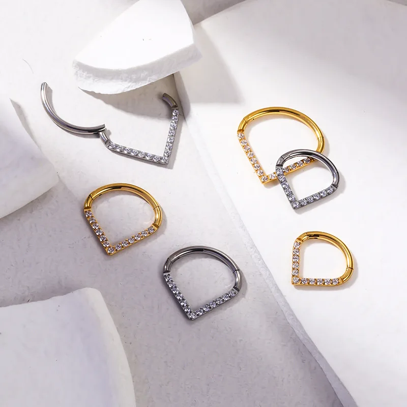

Guemcal 1 Pair G23 Titanium Inset Zircon Water Drop Shaped Nose Ring Mouth Closing Ring Ear Bone Ring Fashion Piercing Jewelry