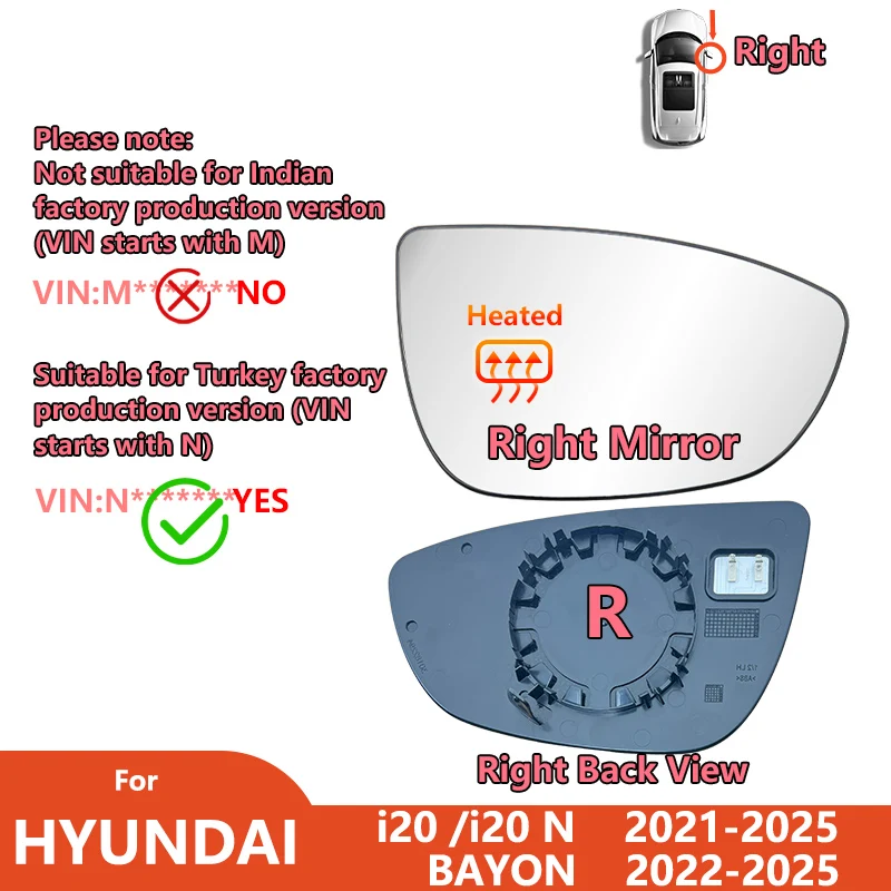 Vetro Specchio Retrovisore Destro Riscaldato Per Hyundai IX20 2010-2019