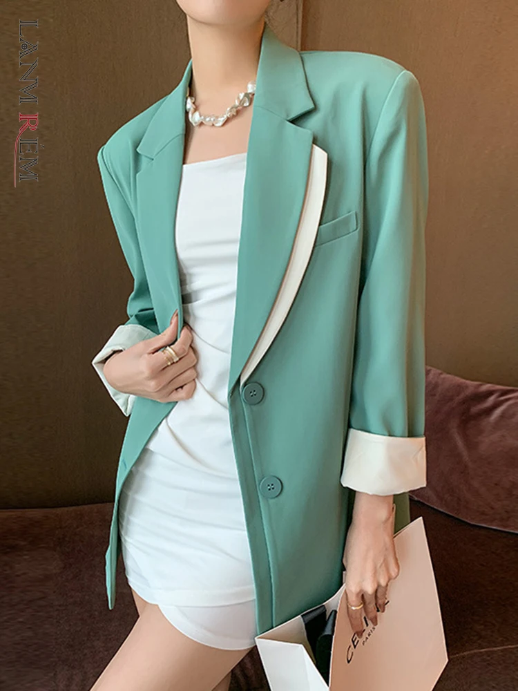 

[LANMREM] Designer Spliced Elegant Blazers For Women Long Sleeve Loose Fit Jacket Fashion Tide Spring 2024 New Coats 26D8436