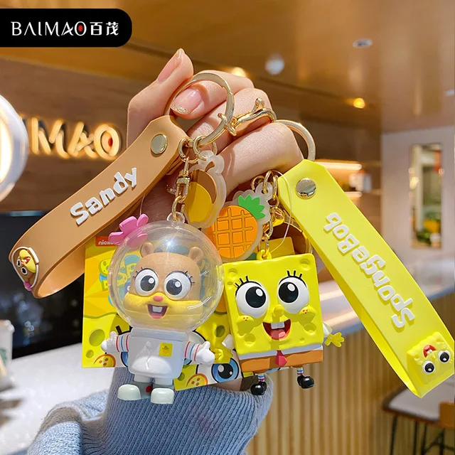 SpongeBob SquarePants Anime Figures Keychain Patrick Star Squidward Tentacles Bag Keyring Charm Kids Toys Birthday Gifts 1