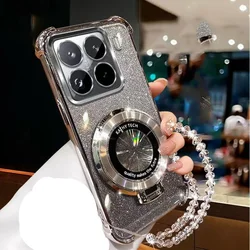 Crystal Bracelet Magnetic Stand Glitter Shockproof Phone Case for Realme 14 Pro (Silver)
