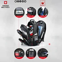 SWISS 17" Laptop Backpack Waterproof USB Charge Port Swiss-style Multifunctional Rucksack Schoolbag Mochila Hiking Travel bag 2