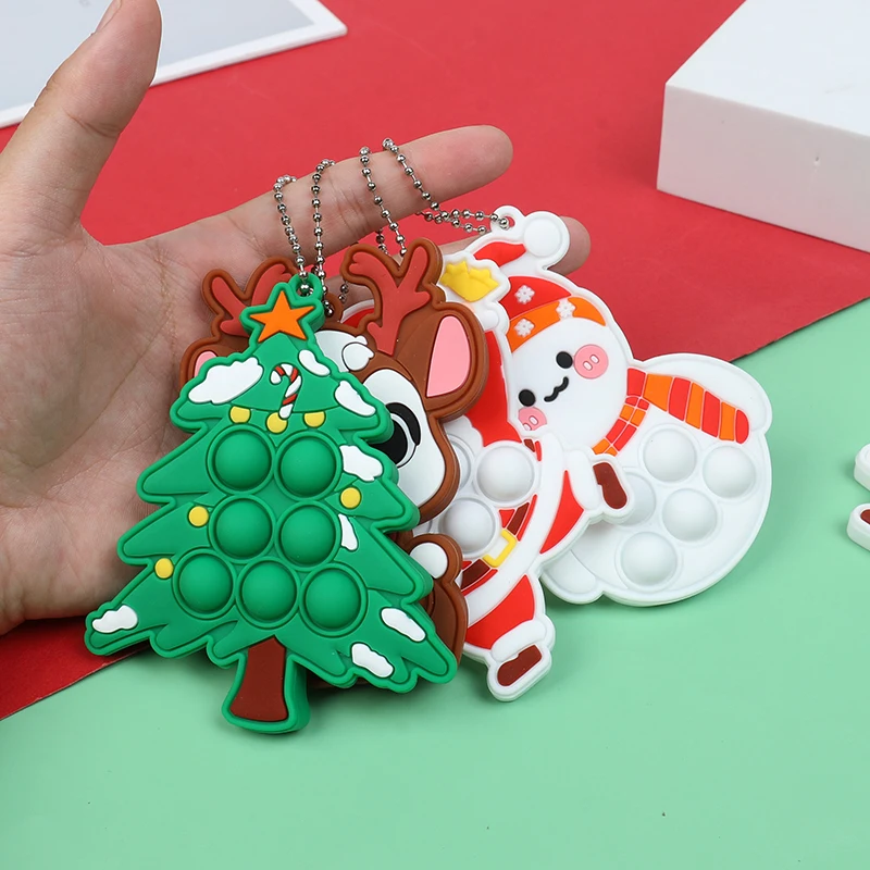 1/3/5Pcs Christmas Pop Keychain Fidget Toys Silicone Bubble Xmas Tree Ornament Stocking Stuffers Kids New Year Party Gift Favors