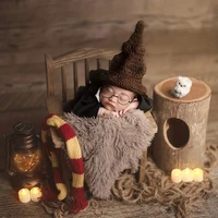 4Pcs/Set Newborn Photography Outfit Accessories Role-Playing Wizard Hat Glasses Sticks Props for Infants Boys Girls 3