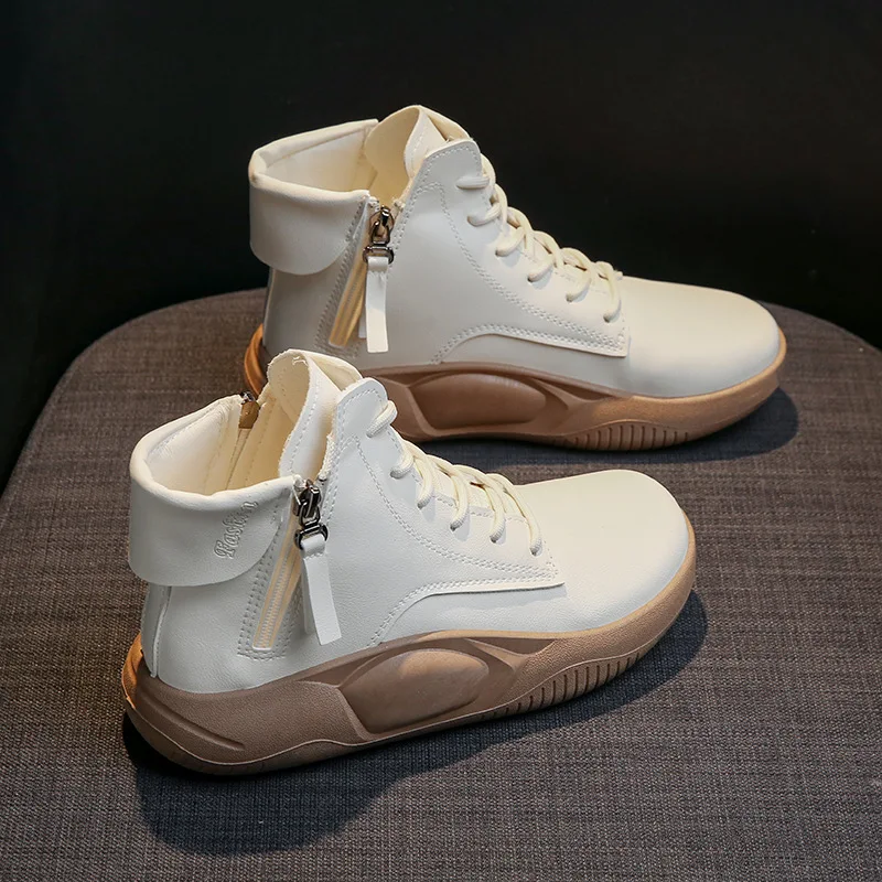 Women Platform Ankle Boots Fashion Casual High Top Sneakers Lace Up Side Zip Anti-slip Hiking Shoes Zapatilla Deportiva Mujer