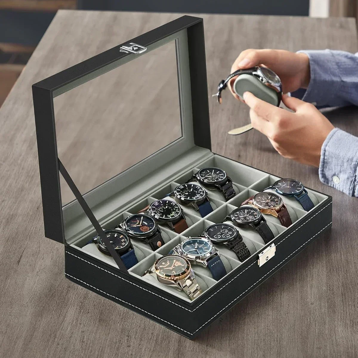 Watch Display Case ⌚ – Stop Tangled Timepieces! Premium PU Leather Organizer with Glass... - SKU PLWB0752 - UGI Packaging