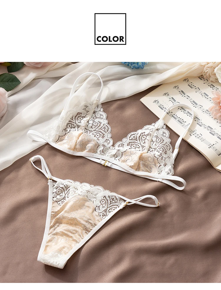 Light luxury and sexy Romantic sweet sexy lace thong women's seamless thin section small chest sexy underwear suit cute underwear sets Bra & Brief Sets