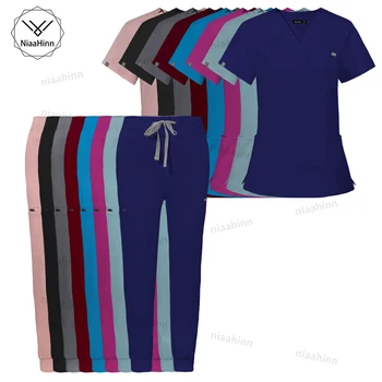 Niaahinn Scrub Accessori infermieristici Abiti chirurgici medici Medico Infermiere Scrub speciali Minimalista Tinta unita Abbigliamento da lavoro Donna Uomo