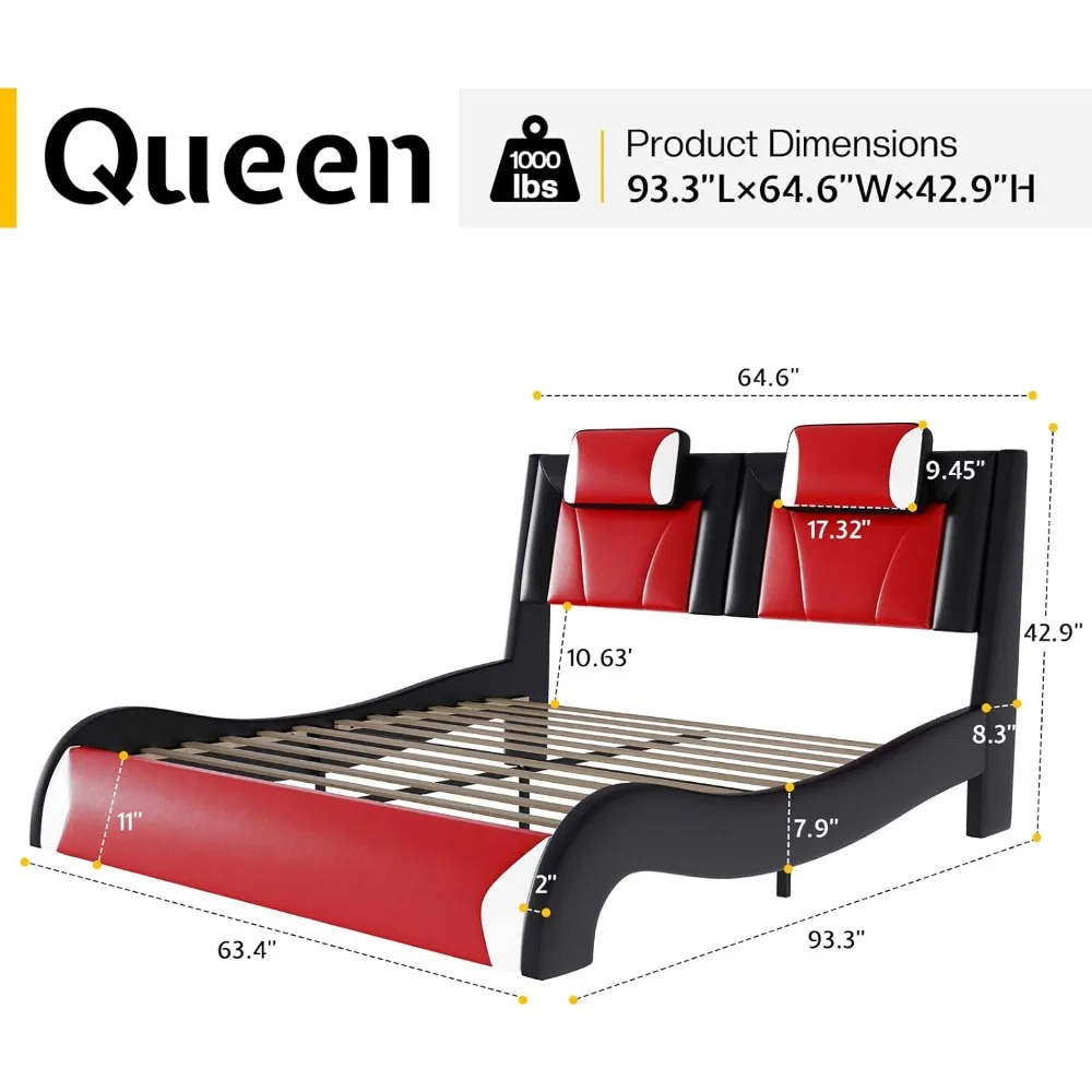 LED Queen Faux Leather Bed 2
