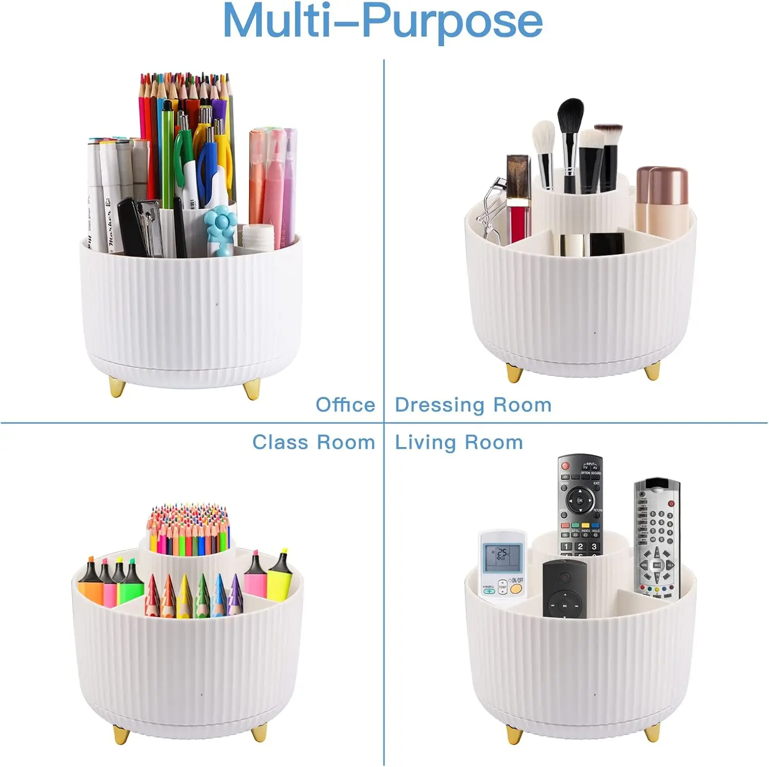 Pen Holder Stationery Organizer Desktop Storage Box Stationery Storage Box Desktop Storage Kit 360&deg; Rotating Pen Holder Desk Stationary Organizer Box 5 Slot Office Storage for Desktop