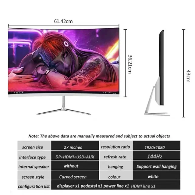 Frameless IPS Desktop LED Displays Gaming Monitor, 1Ms Ips, 27 Polegada, Tela 1080P, 144Hz, 1Ms, IPS 6