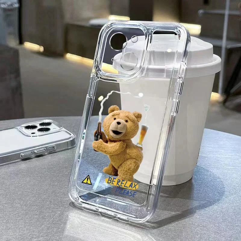 thumbnail image 1 of Funny Cartoon Bear Clear Phone Case For iPhone 14 Pro Max 11 12 13 15 Pro Max Mini X XS XR 78 14 15 Plus Luxury Shockproof Cover, 1 of 5