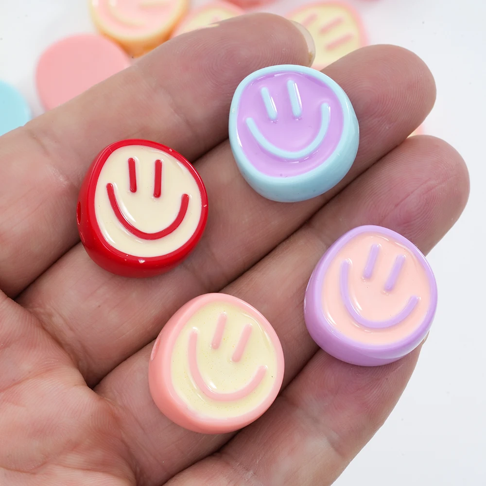 Resin Beads Cartoon Smile Face Flat Back Cabochon Arts Patches Spacer 10pcs for DIY Jewelry Make Hair Accessories Craft
