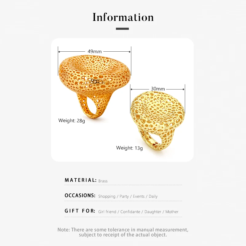 Rings Women's Brass Jewelry 18K Gold Plated Hollow Round for Engagement