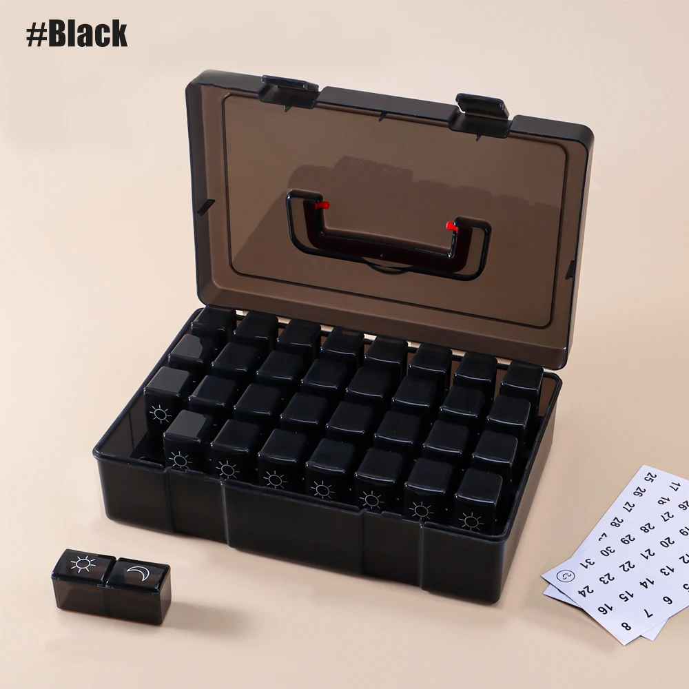 Monthly Pill Organizer with 32 Daily Compartments and Travel Case for Vitamins and Supplements