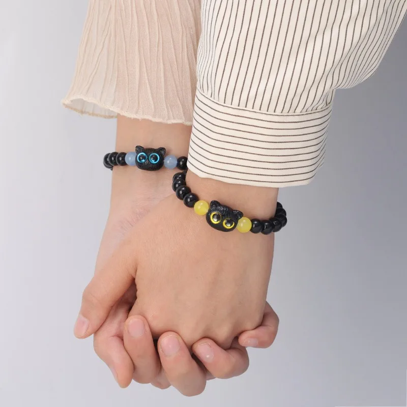 New Lovely Black Cat Bracelet Women Men Cute Cartoon Bangle Funny Animal Beaded Wristband Girls Lovable Handmade Jewelry Gifts