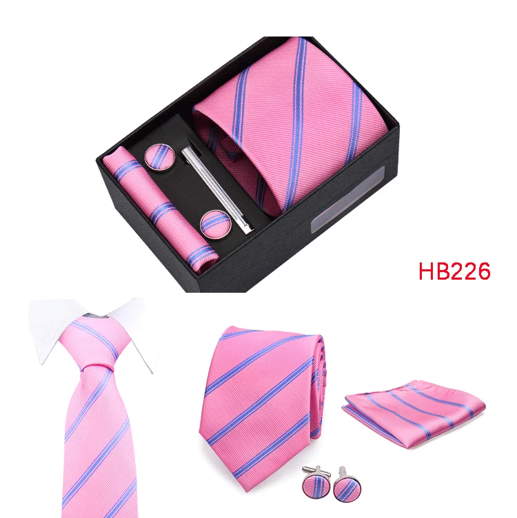 Top Qualität 8 cm Herren Krawatte Set Elegante Jacquard Krawatte Einstecktuch Manschettenknöpfe Krawattenklammer Mit Geschenkbox Männer passen Hochzeit Business – Detail 29