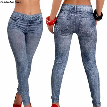 Women Leggings Denim Jeans Pants With Pocket Slim Leggings Women Fitness Blue Black Leggins 1
