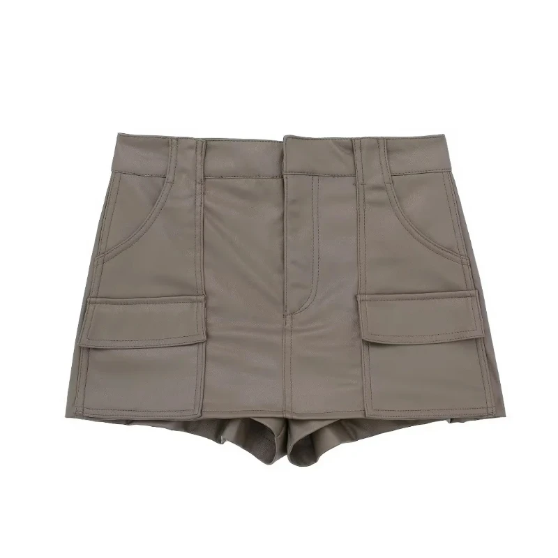 

2023 New Autumn Women's High-waisted Slim-fit Versatile Imitation Leather Culottes, Sexy Butt-covering PU Leather Skirt