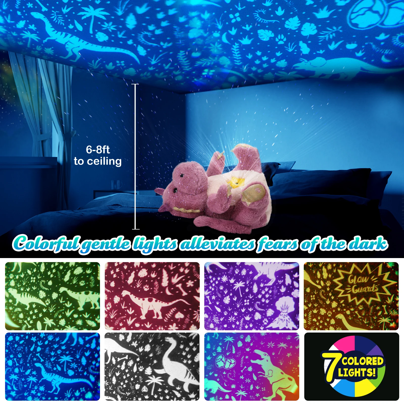 30cm Projector LED Light Plush Toys Doll Dragon Dinosaur Giraffe Luminous Stuffed Animals Doll Pillows Lullaby Gifts for Girls