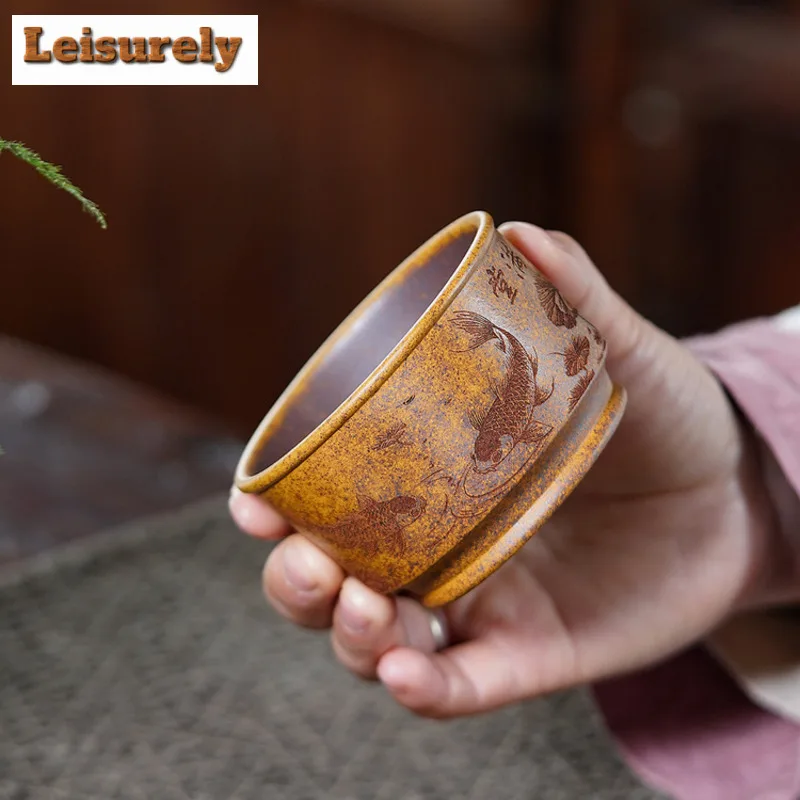 150ml Zisha Fish Play Lotus Leaf Wood-fired Porcelain Teacup Ancient Tea Bowl Jug Tea-tasting Fragrance Cup Jianzhan Master Cup