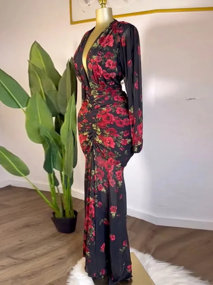 Wmstar Dress Wholesale A New Spring Autumn 2025 Elegant Stylish Women with A Cinched Waist Lantern Sleeves Printed Patterns