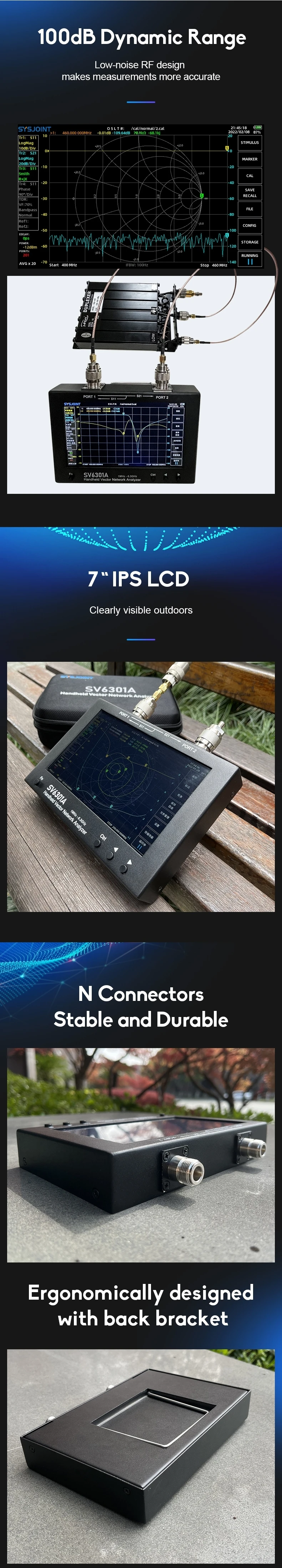 New SV6301A 7 inch 6.3GHz HF VHF UHF Vector Network Analyzer Antenna Analyzer SW