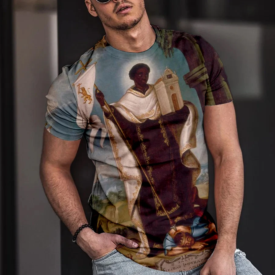 

2023 New Summer Men's Casual T-shirt 3D Oil Painting Printing Retro Fashion Short Sleeve Oversized Top