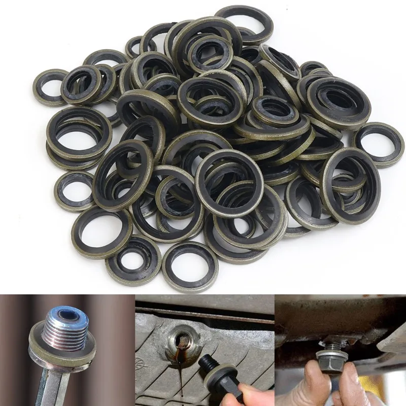 Oil Drain Plug Gasket Car Oil Pan Drain Gasket Kit Drainage Bolt Pad Rubber Replaceable Washer Seal Set M6 M8 M10 M12 M14 M16