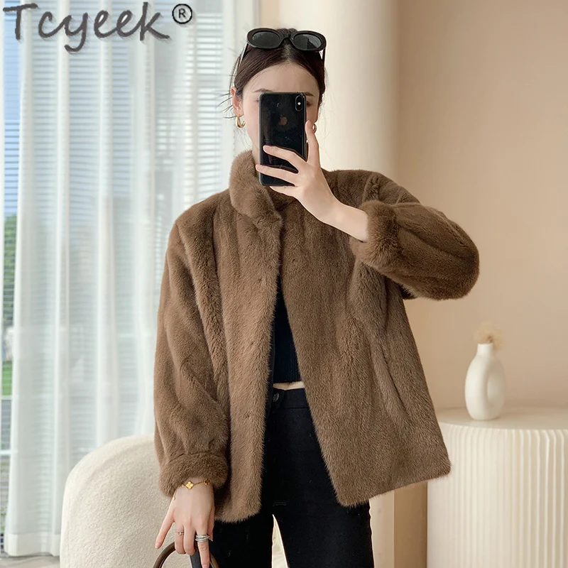 Tcyeek Cappotto Di Pelliccia Di Visone Naturale Donna Colletto Alla Coreana Giacca Di Pelliccia Da Donna Invernale Giacche Calde Di Vera Pelliccia 202