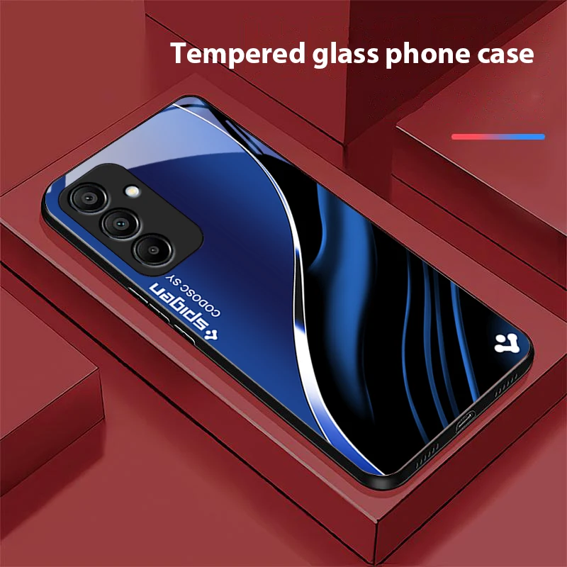 Deep Blue Fashion Black Tempered Glass Phone Case